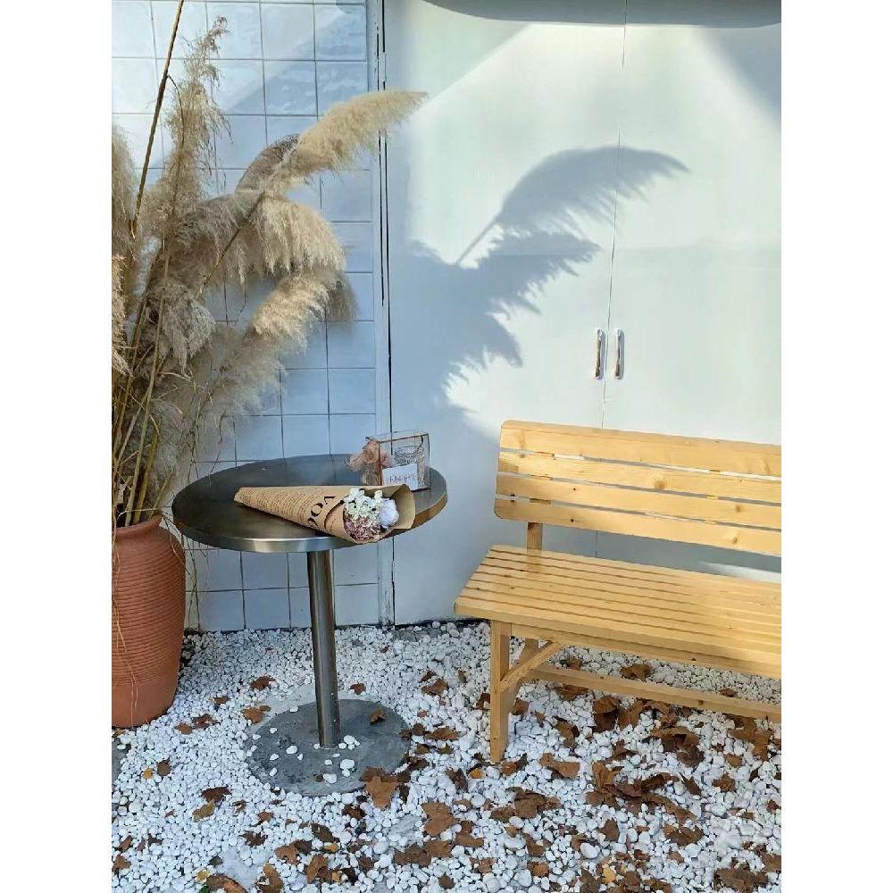 야외 벤치 원목 나무 조경 스텐 테라스 정원벤치 야외벤치 철제 우드오일60x45x75cm - 상세 이미지 2