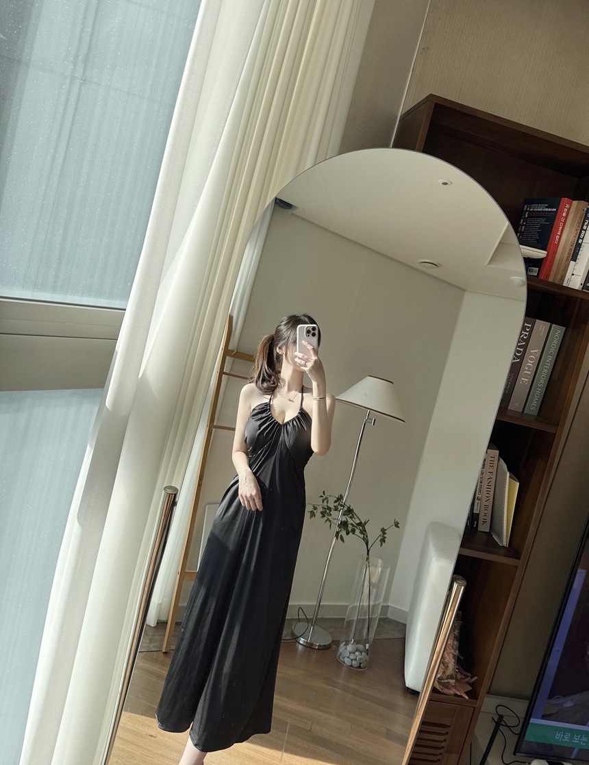 [신상💛캡내장]홀터넥 실크 새틴 슬립 잠옷 원피스 상세 이미지 19