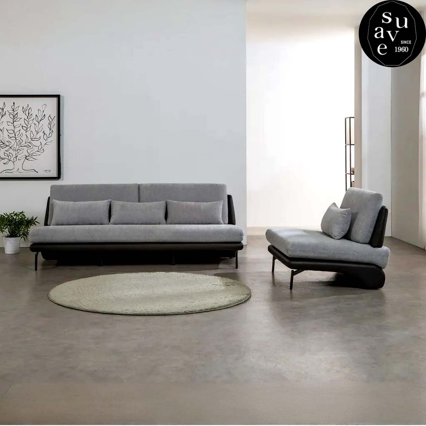 수아브 루디 부클레 레이븐 3인 패브릭 소파 팔걸이 없는 소파