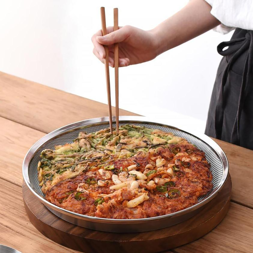 스텐 메쉬 채반 접시 전 튀김 소쿠리 야채 쌈그릇 29cm, 1개 - 상품 이미지