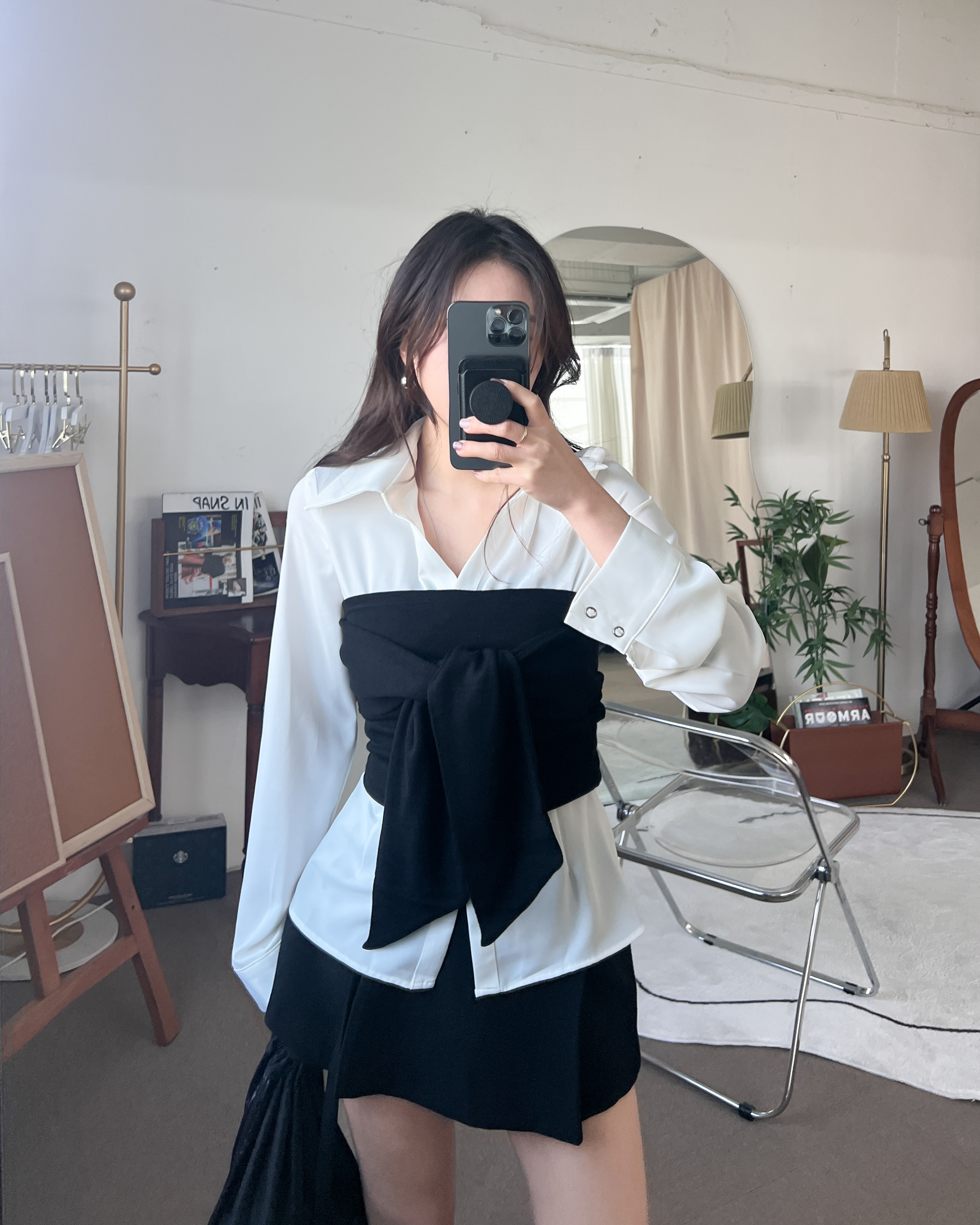 타이블라우스 시스루블라우스 흰색블라우스 - 상세 이미지 5