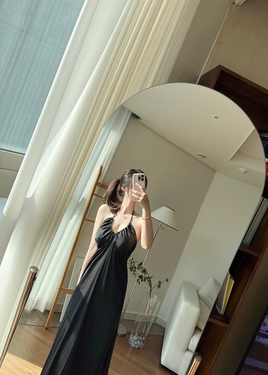 [신상💛캡내장]홀터넥 실크 새틴 슬립 잠옷 원피스 상세 이미지 20