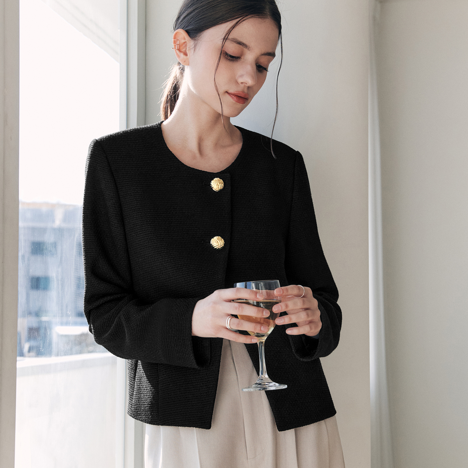 [제로스트릿] 슬릿 트위드 자켓 SLIT TWEED JACKET / BLACK - 상세 이미지 3