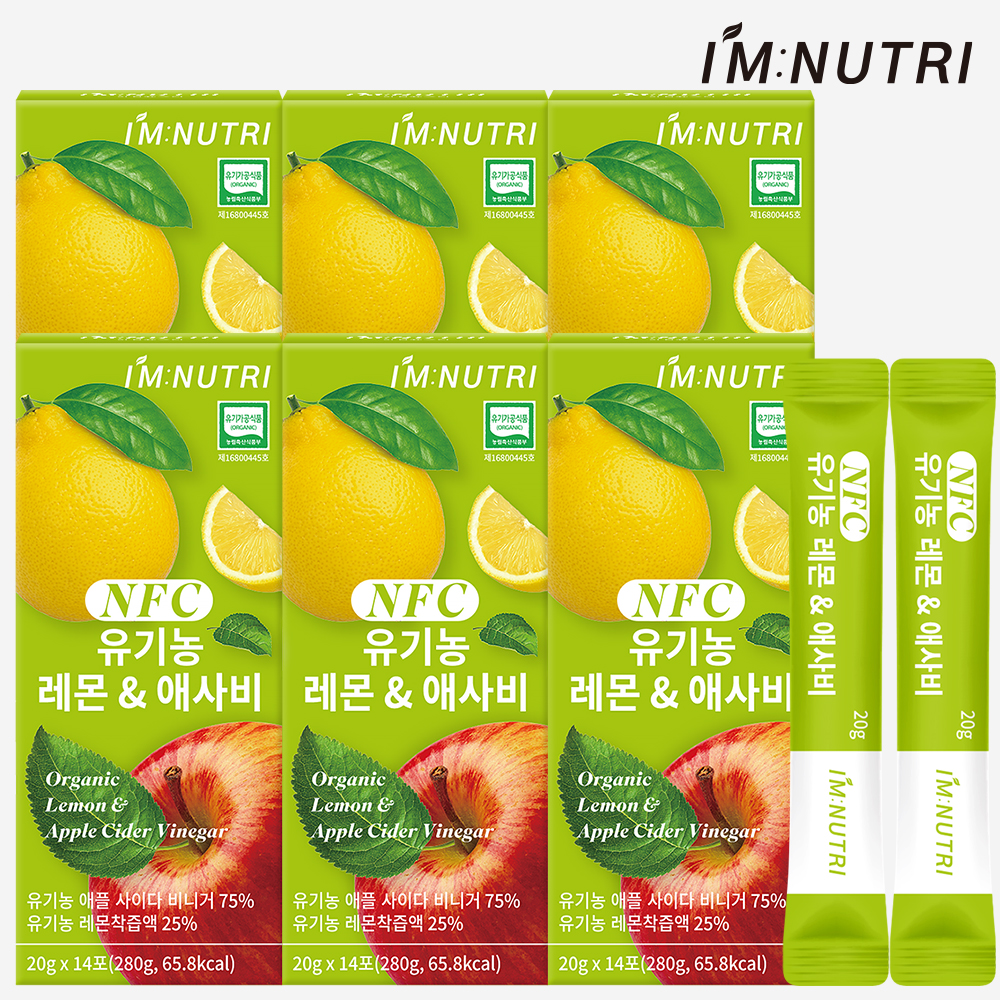 아임뉴트리 스페인산 유기농 레몬 애사비 천연사과식초 280ml, 6개