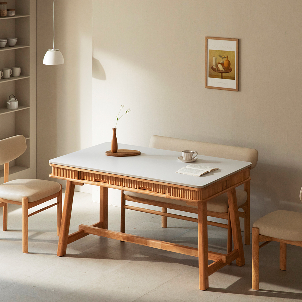 [4인 타원 식탁] 미코하임 비너스 18T 양면 포세린 세라믹 식탁 서랍형 수납 원목 테이블 1500mm, 타원(내추럴)