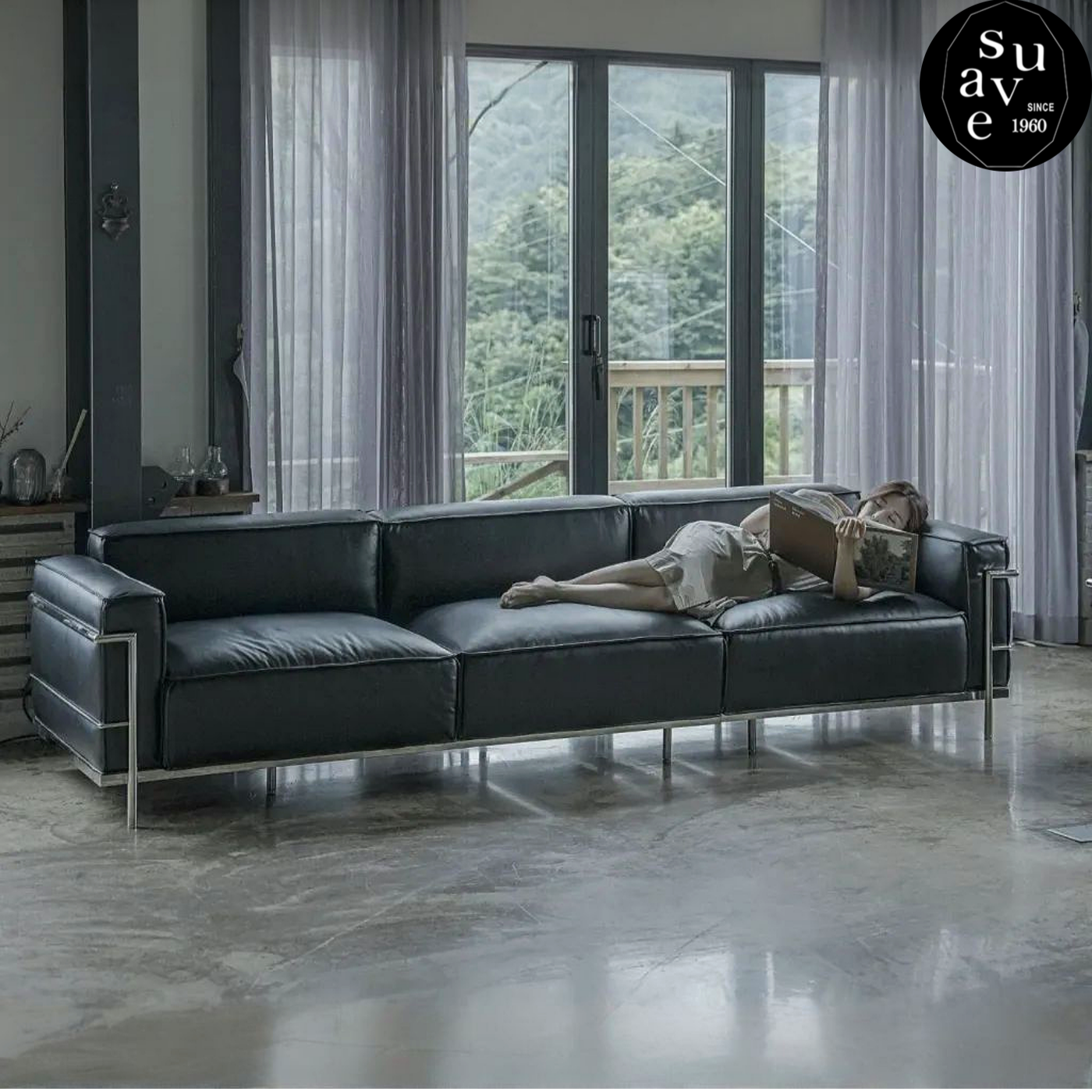 수아브 FLORA 르코르뷔지에 4인 통가죽 쇼파 LC3 천연 면피 가죽소파