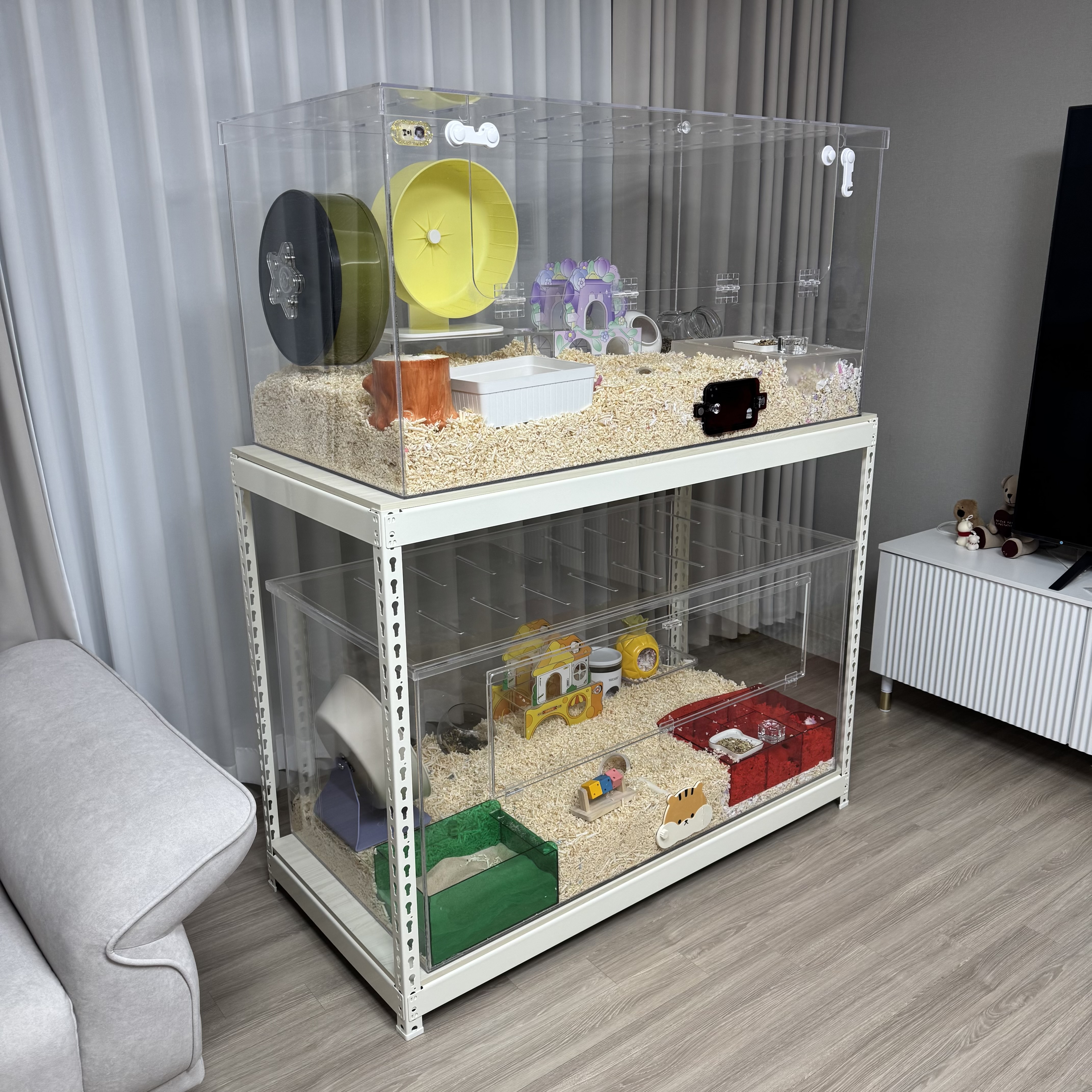 햄스터 케이지선반 아크릴 리빙박스 집 선반 골든 햄스터장 130X60X100 2단 이미지 2