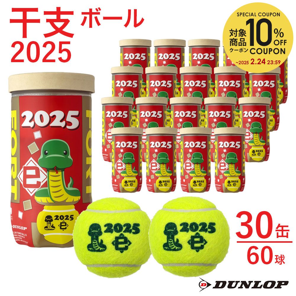 던롭 DUNLOP 테니스볼 테니스 공 60구 2025 신년기념 DFF25ETOYL2DOZ - 상품 이미지
