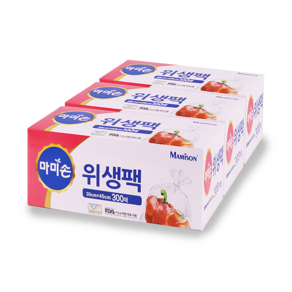 마미손 위생백 크린백 일회용비닐 봉투 봉지 위생팩 30x45 300매 3개 - 상품 이미지