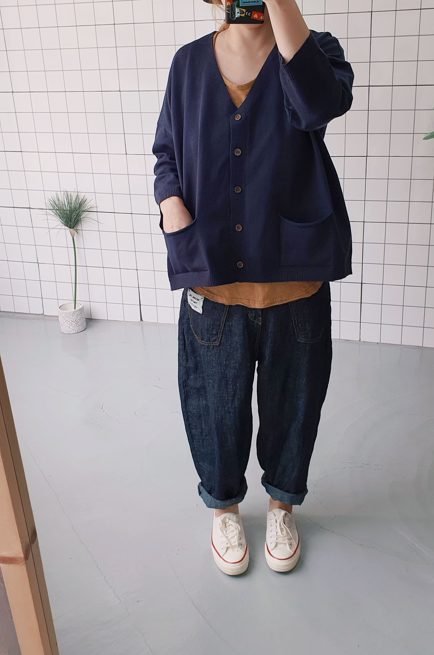 (무배) 베이직한 오버핏 무지 가디건 이미지 8