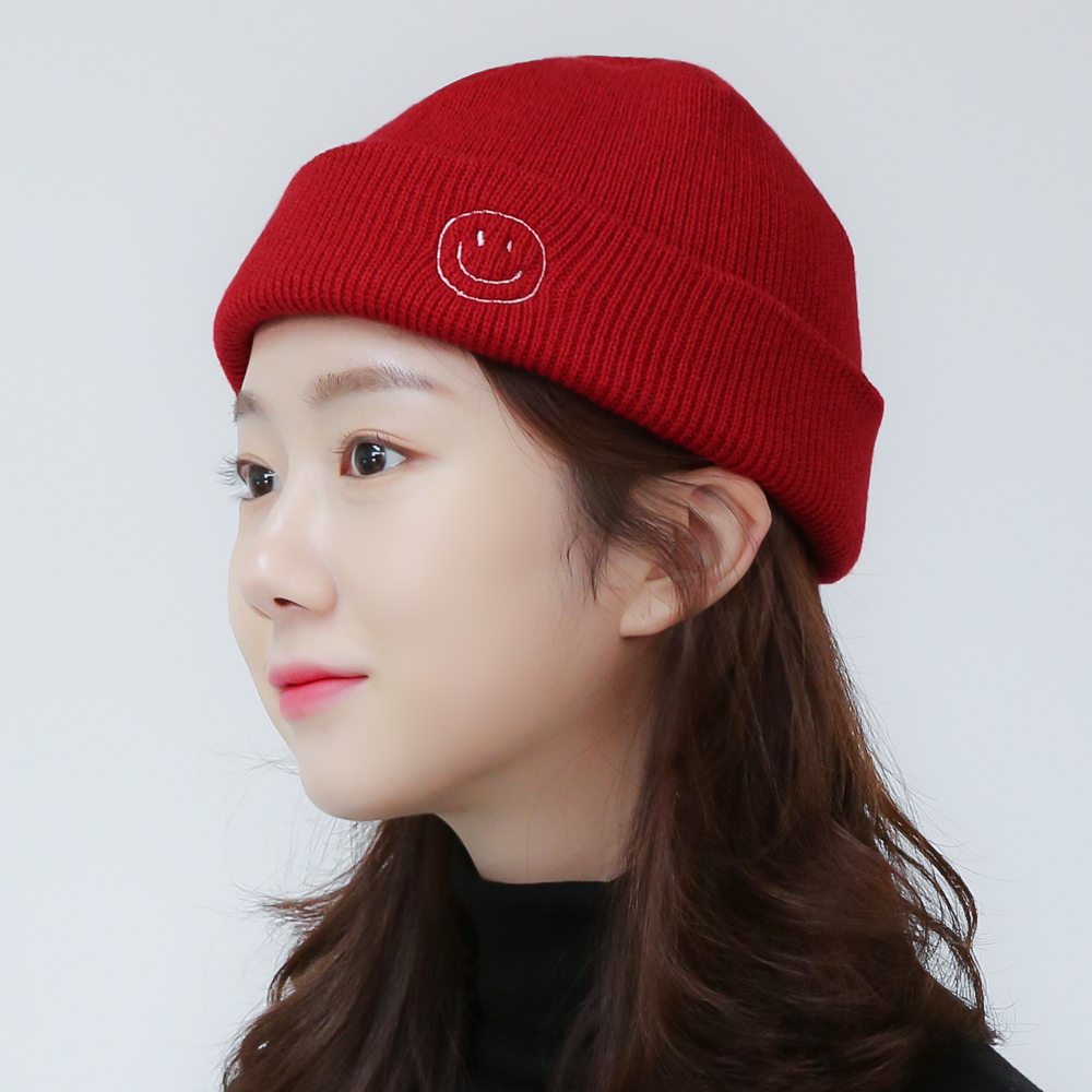 국내생산 이모티콘 데일리 스마일 남자비니 여자모자 니트 숏비니 봄 가을 겨울 모자 - 상품 이미지