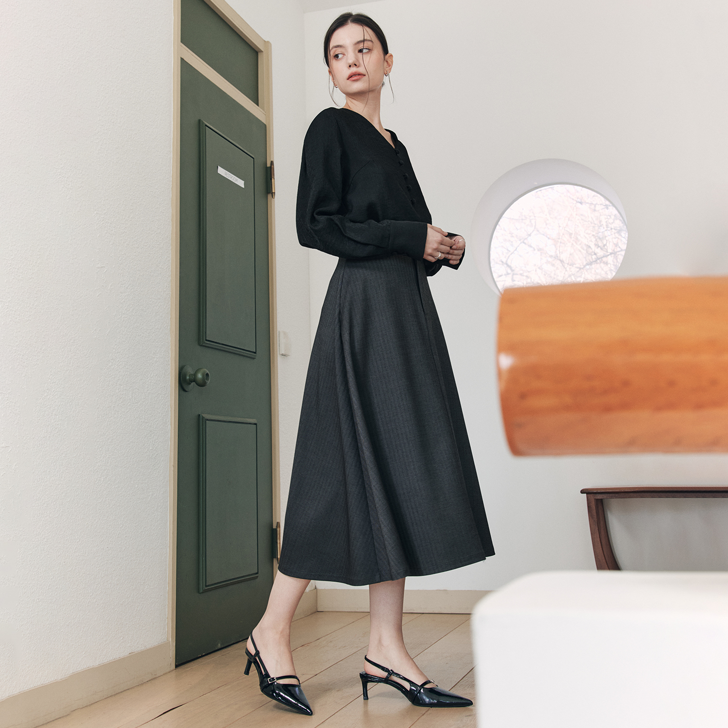 [제로스트릿]아일랜드 헤링본 벨트 스커트 IRELAND HERRINGBONE SKIRT / GRAY - 상세 이미지 3