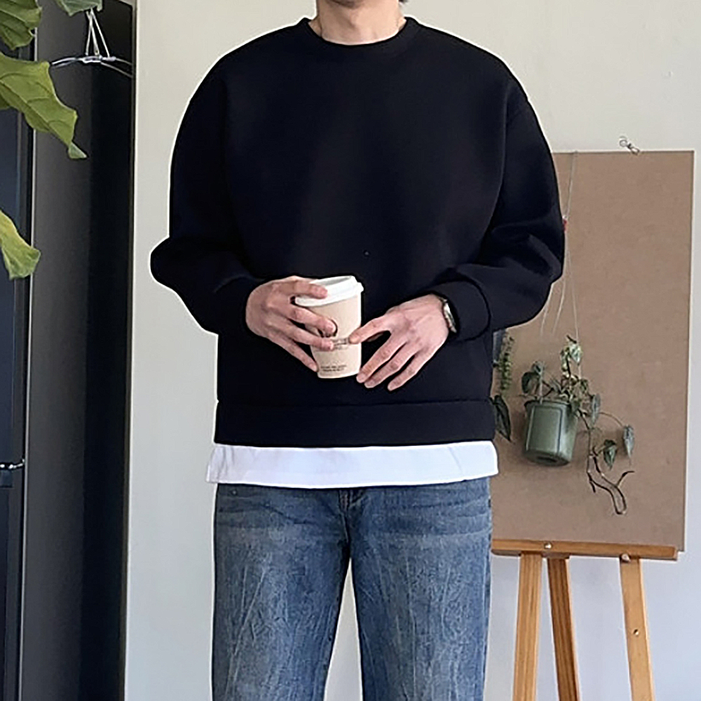 남자 맨투맨 구김없는 네오프렌 커플 오버핏 맨투맨 남자 긴팔티 - 상세 이미지 2