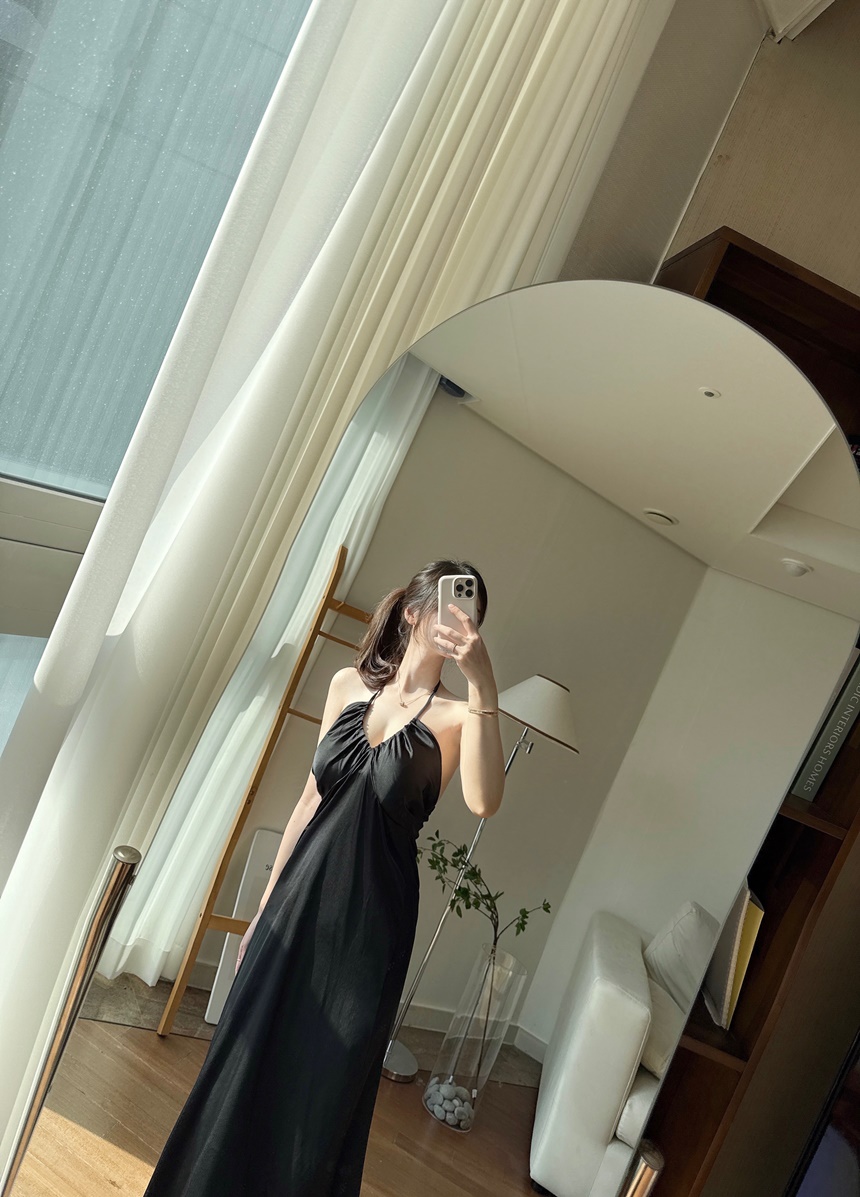 [신상💛캡내장]홀터넥 실크 새틴 슬립 잠옷 원피스 상세 이미지 21