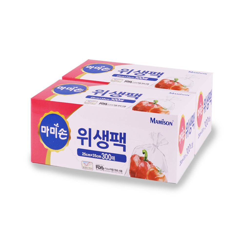 마미손 위생백 크린백 일회용비닐 봉투 봉지 위생팩 25x35 300매 2개 - 상품 이미지