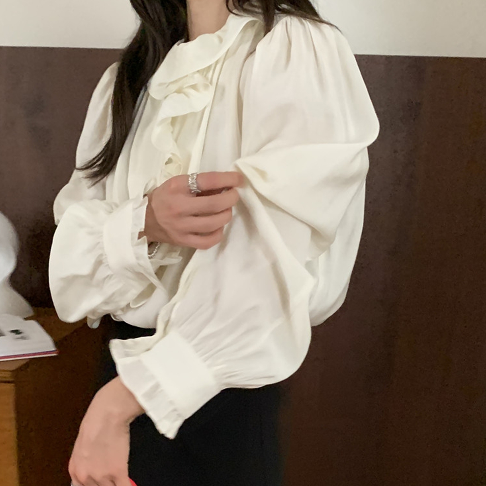 둥근카라블라우스 프릴넥 러플 하객 퍼프 가을 블라우스 이미지 8