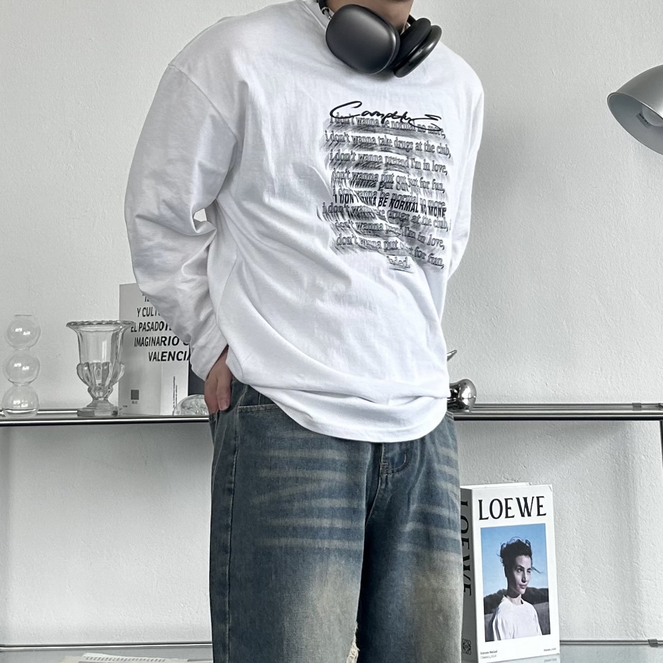 어깨넓어보이는긴팔 오버핏티셔츠 레터링티셔츠 - 상세 이미지 3