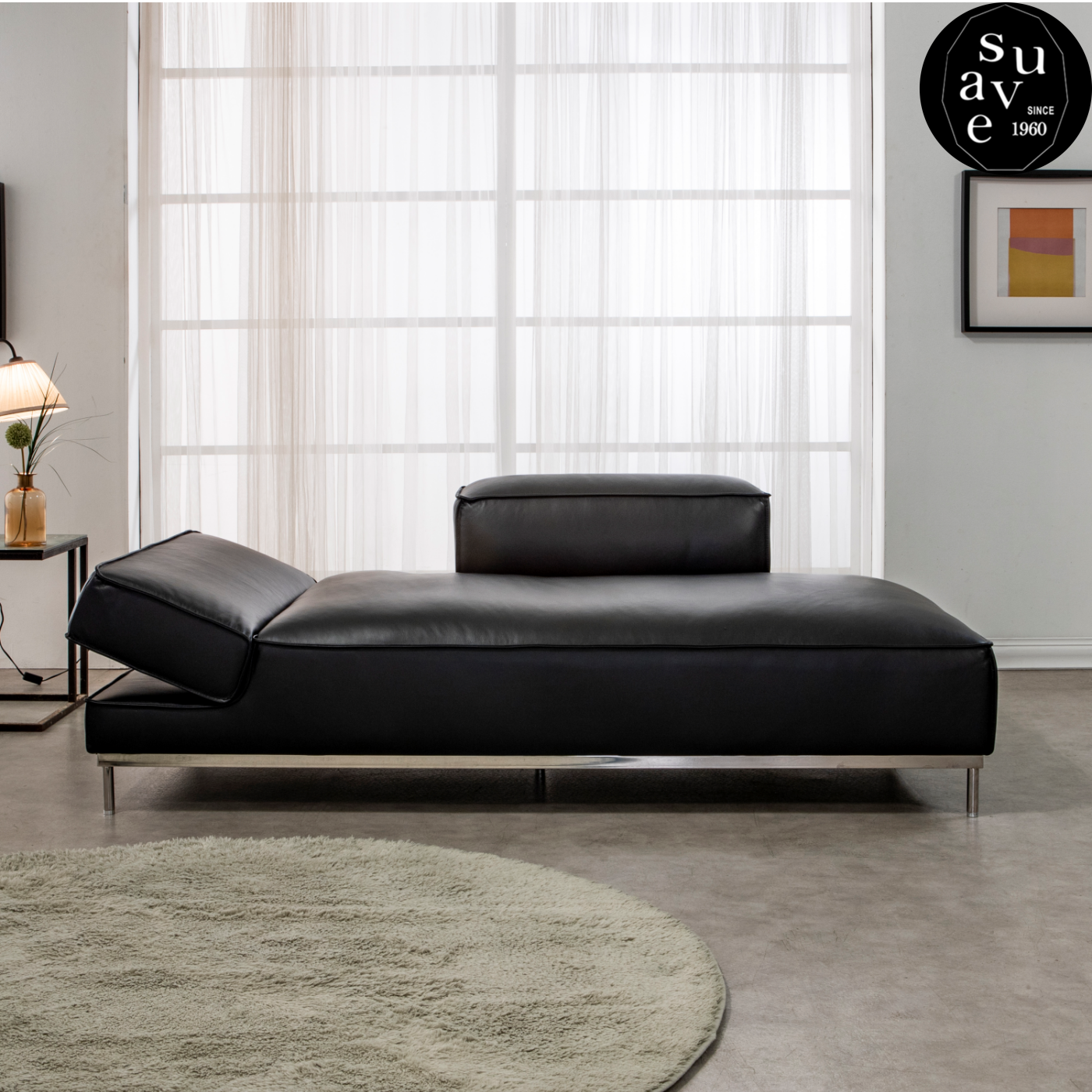 수아브 쎄이드 모던 가죽 소파 3인 카우치 천연 면피 소파 구스 통가죽