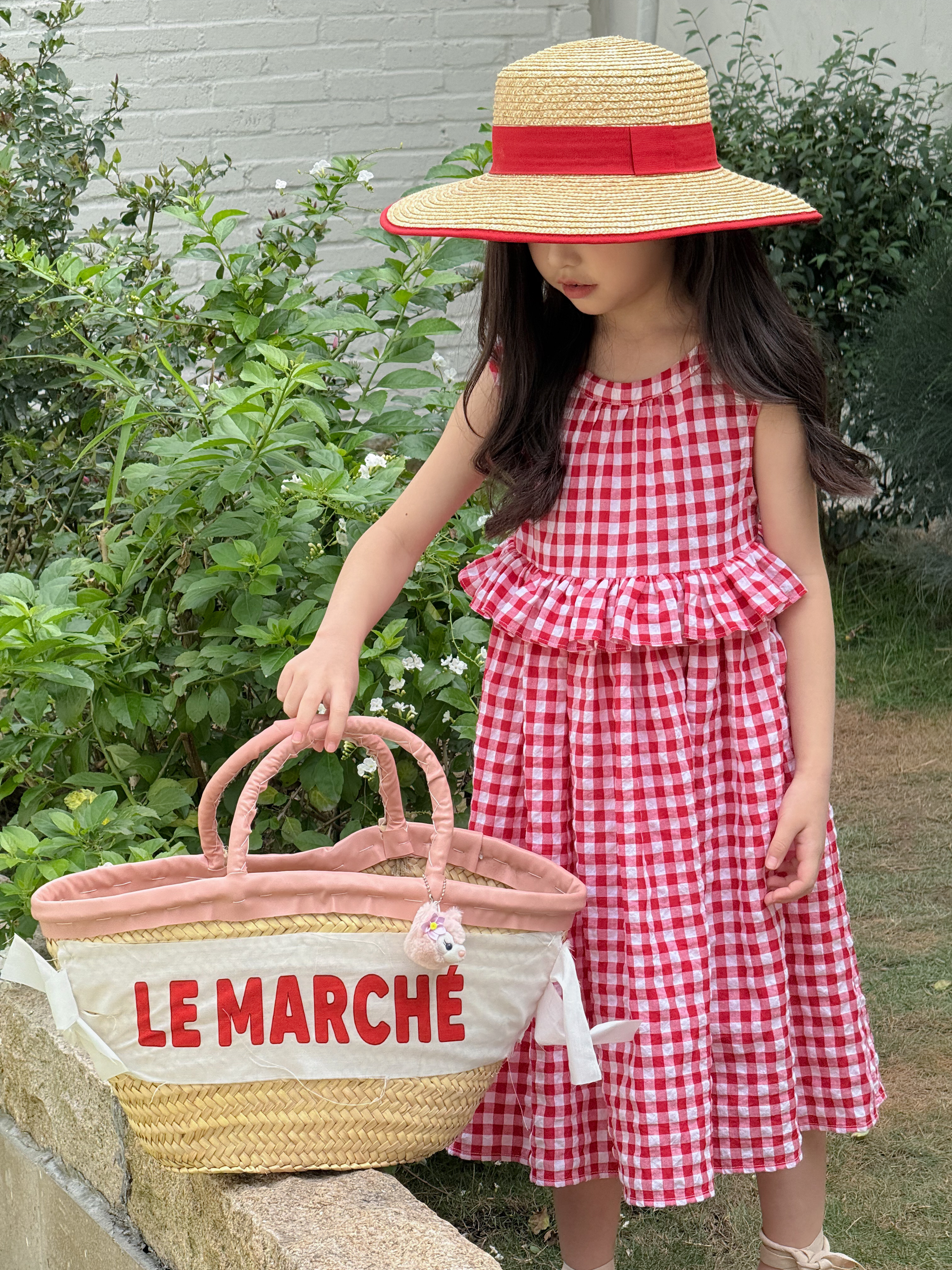 Irene's Closet 깅엄체크 러플 웨이스트 슬리브리스 드레스 유아 주니어 여름