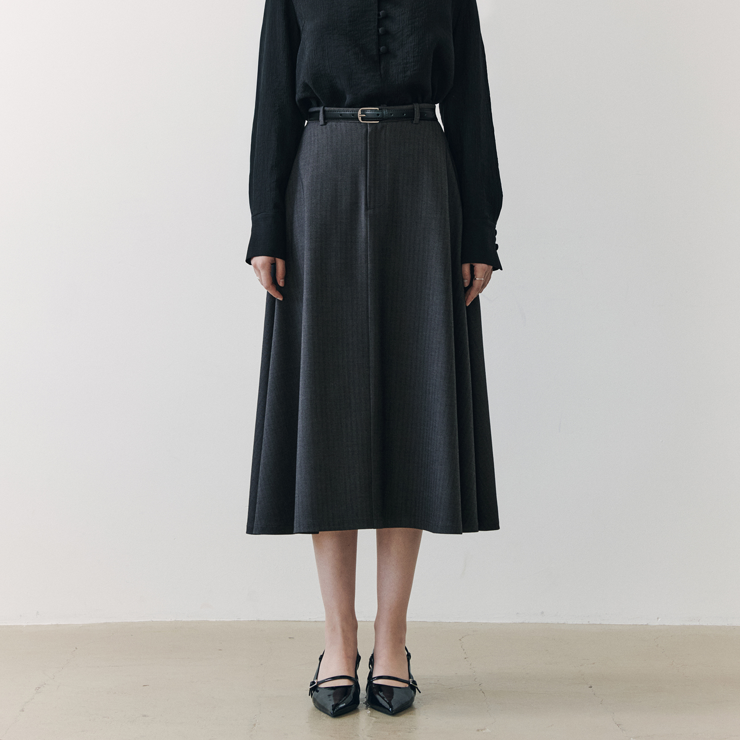 [제로스트릿]아일랜드 헤링본 벨트 스커트 IRELAND HERRINGBONE SKIRT / GRAY - 상품 이미지
