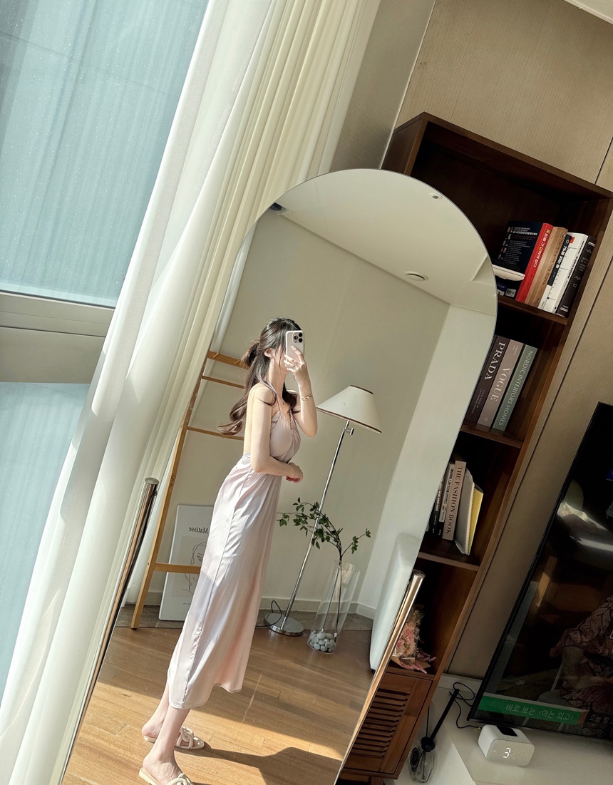 [신상💛캡내장]홀터넥 실크 새틴 슬립 잠옷 원피스 상세 이미지 18