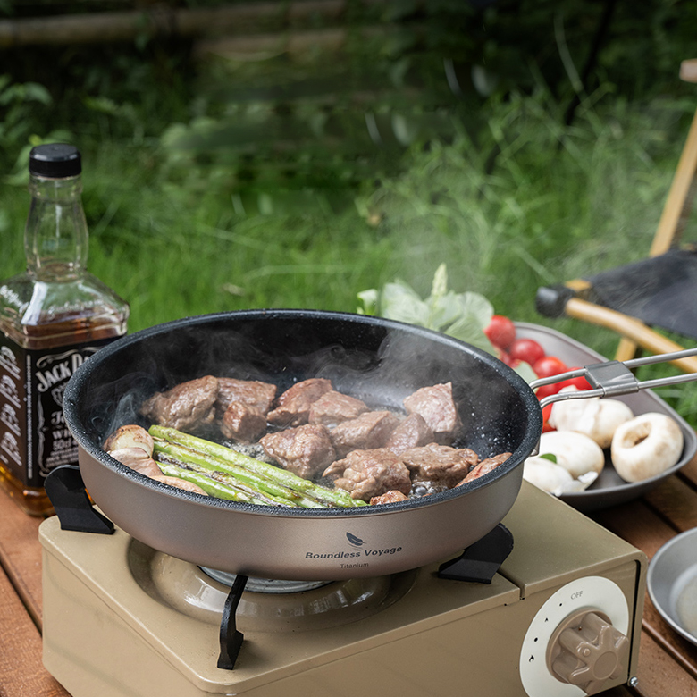 대륙의 테팔팬 티타늄 후라이팬 캠핑 백패킹 프라이팬 무쇠팬 효과 22cm