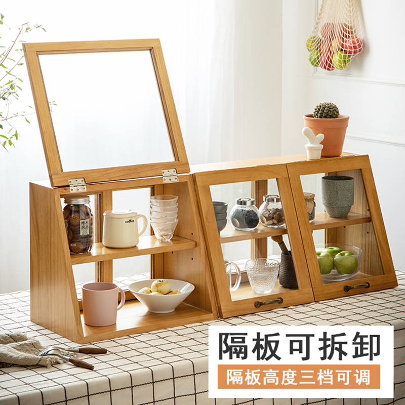 옛날 우드 원목 그릇장 2단 빈티지 찬장 소형 컵진열장 400x250x350mm 2칸 - 상세 이미지 2
