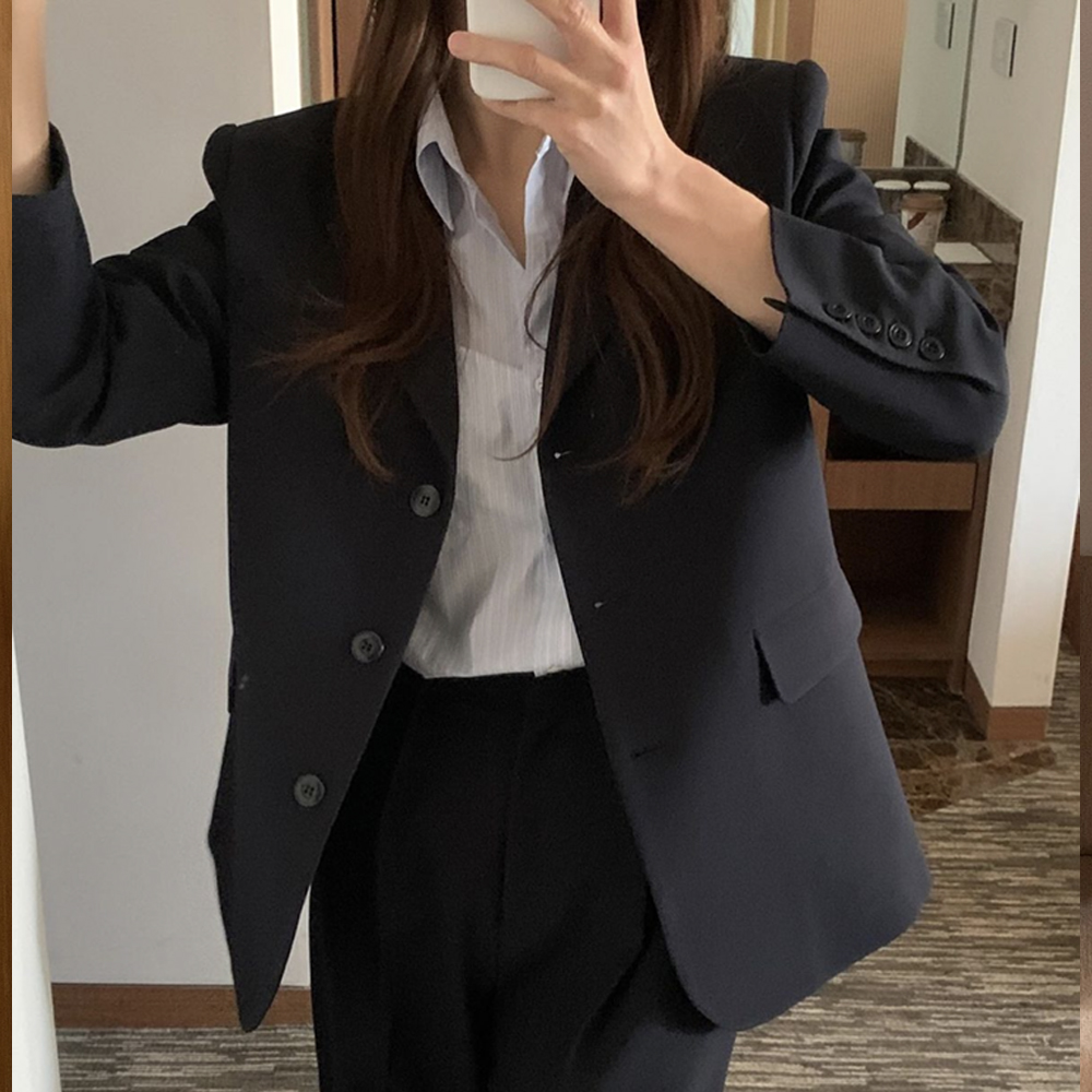 프리미엄 원단 싱글 오버핏 여자자켓 간절기 여성 가을 자켓 정장재킷 네이비 베이지