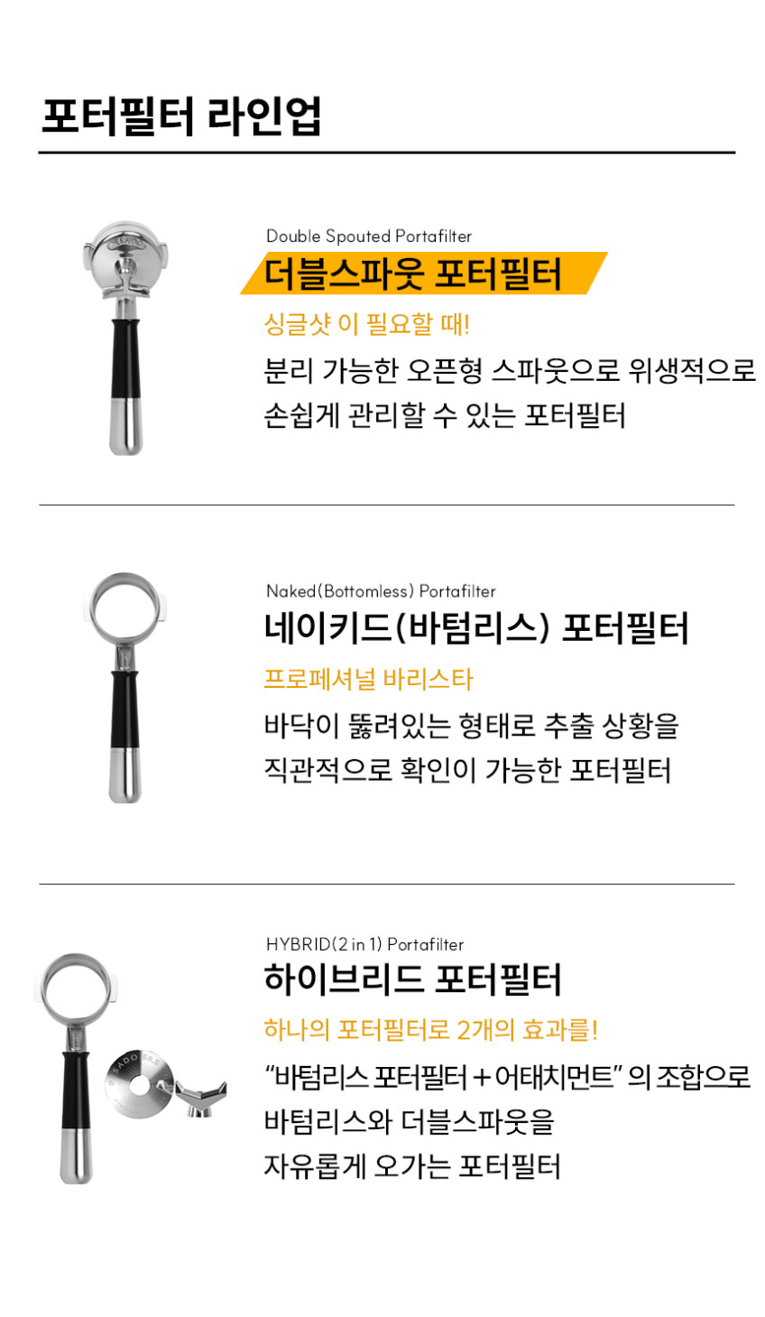 페사도 더블스파웃 포터필터 58mm / 54mm (라마르조코 엘로치오 BFC 브레빌 호환) 판매처 상세 정보 이미지 1