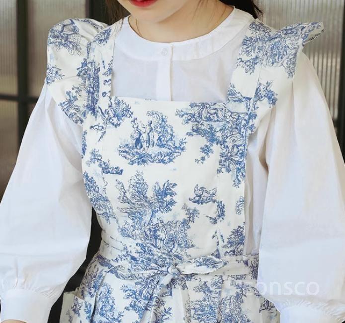 원피스 앞치마 생활방수 주머니 롱 주방 유치원 까페 플라워프린트 뚜왈 - 상세 이미지 2