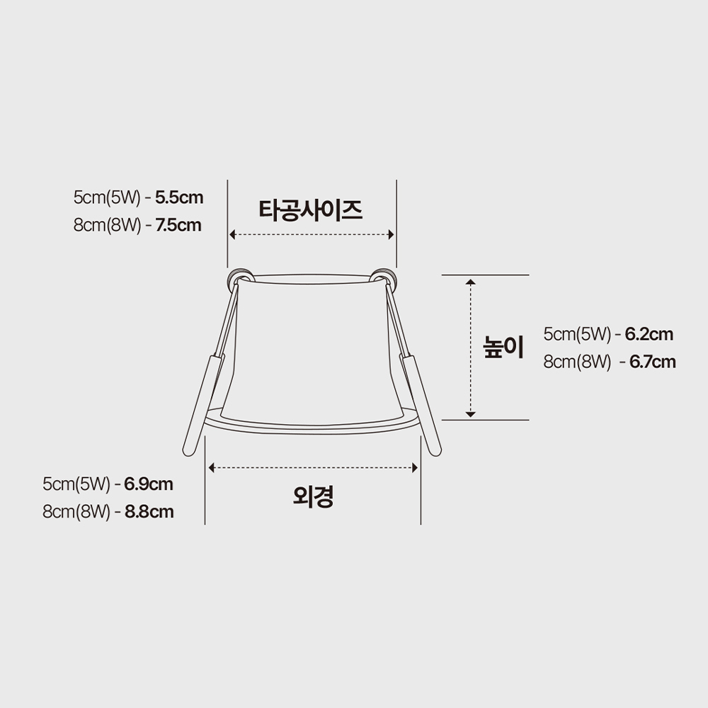 LED COB 55mm(2인치) 다운라이트 호른 집중형 5W 전구색 노란빛 3000K 매립 매입등 - 상세 이미지 5