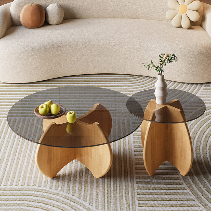 퓨처라 글래스 원목 거실 커피 티 테이블