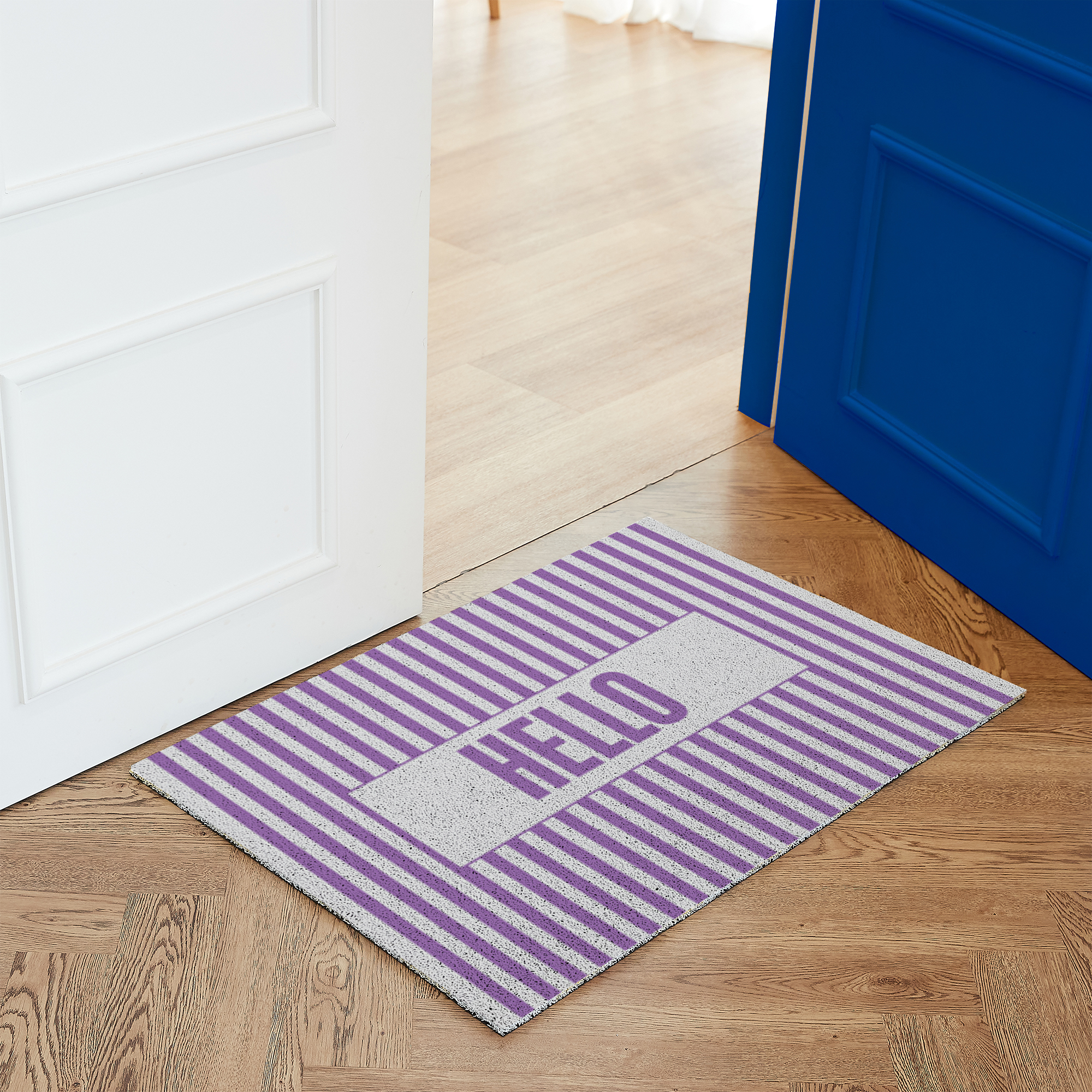 코메샵 웰컴 매트 헬로 HELLO WM12-1 스트라이프 파랑 하이 어서오세요 현관 코일매트 120x90cm - 상세 이미지 2