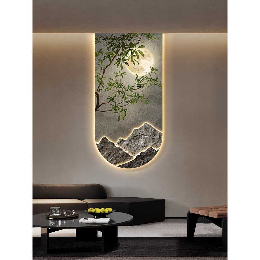 동양화 액자 산수화 풍수 LED 무드등 일식집 수묵화 50x100cm - 상세 이미지 4