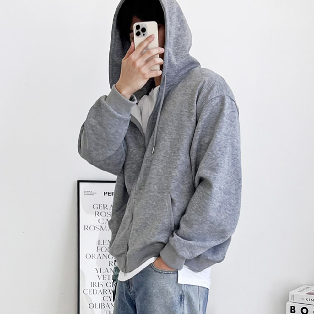 모자큰후드집업 투웨이 커플 남자 2way 무지 오버핏 집업 - 상세 이미지 5