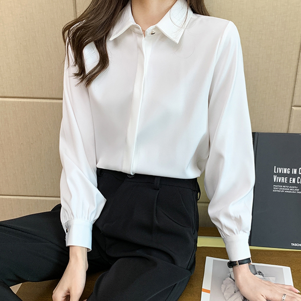 흰블라우스 면접용 결혼식 오픈카라 하객룩 가을 블라우스 - 상세 이미지 4