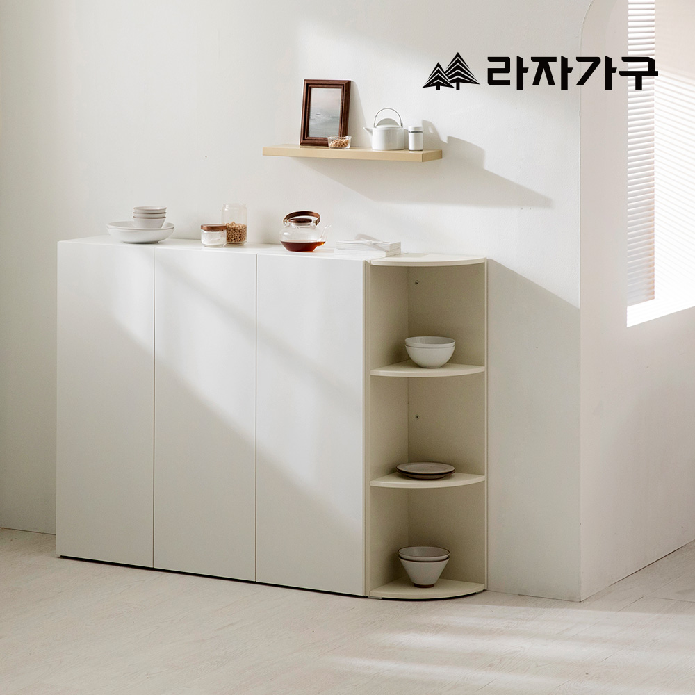라자가구 글림 거실 주방 다용도 수납장 300 코너장, 3단, 화이트 - 메인 이미지