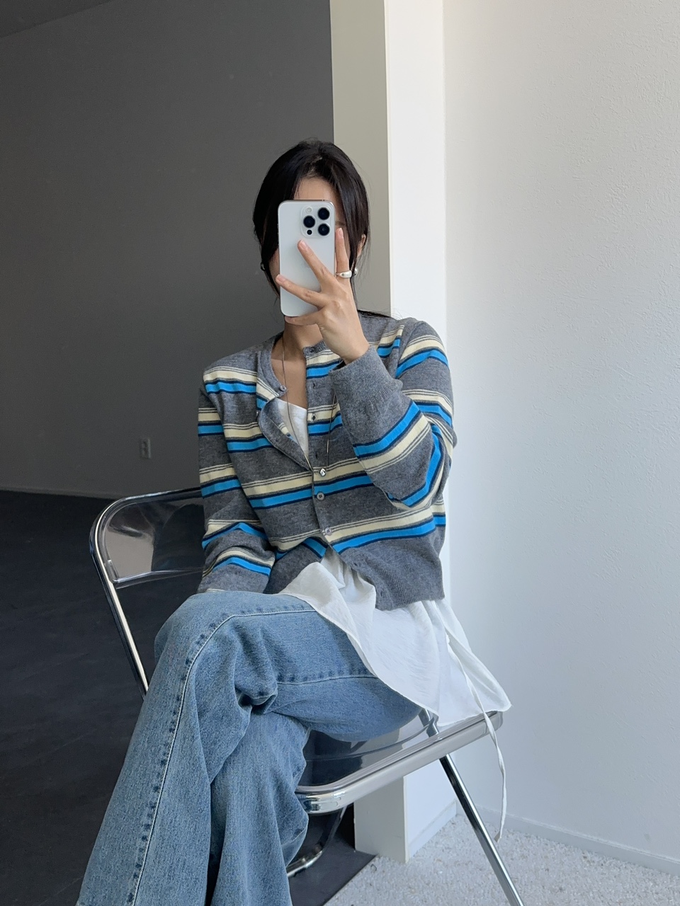 공일 여성 하이웨스트 일자 중청 데님 청바지 상세 이미지 17