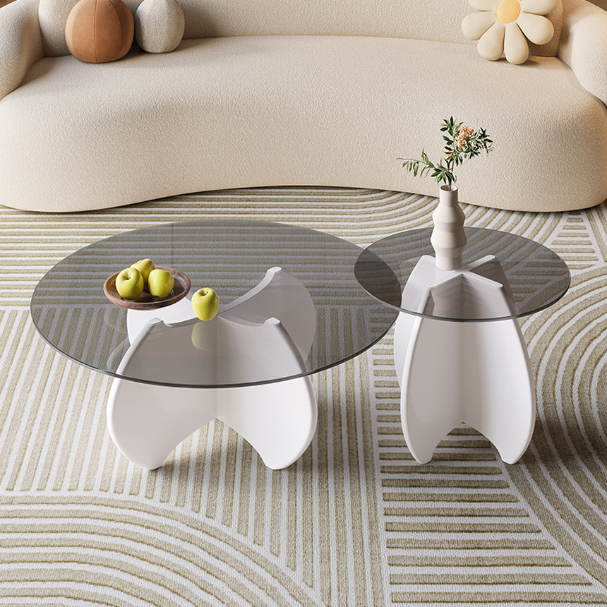 퓨처라 글래스 원목 거실 커피 티 테이블