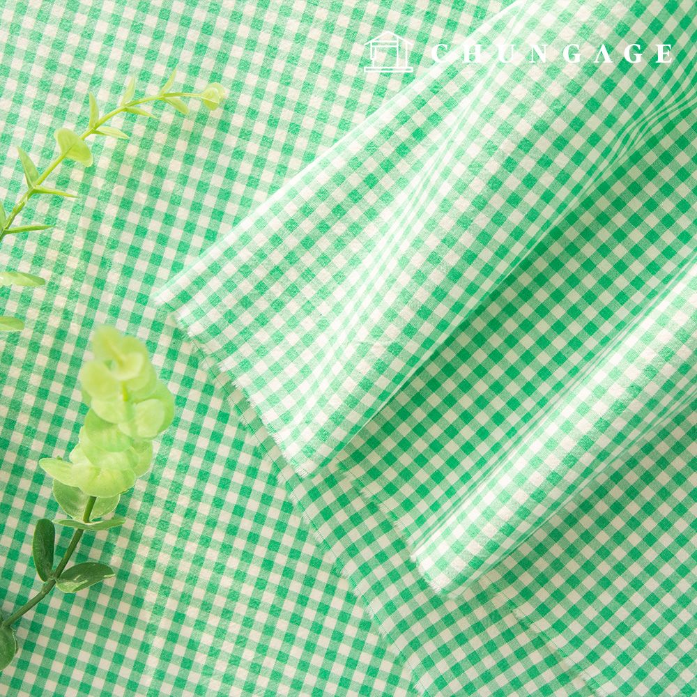 체크원단 면 멜란지 선염 체크천 스트라이프 4mm 쁘띠밀크 그린 한마 - 상세 이미지 4