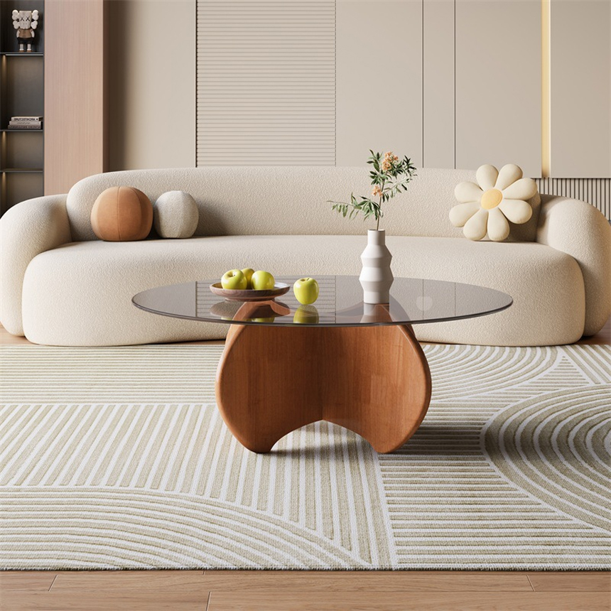 퓨처라 글래스 원목 거실 커피 티 테이블