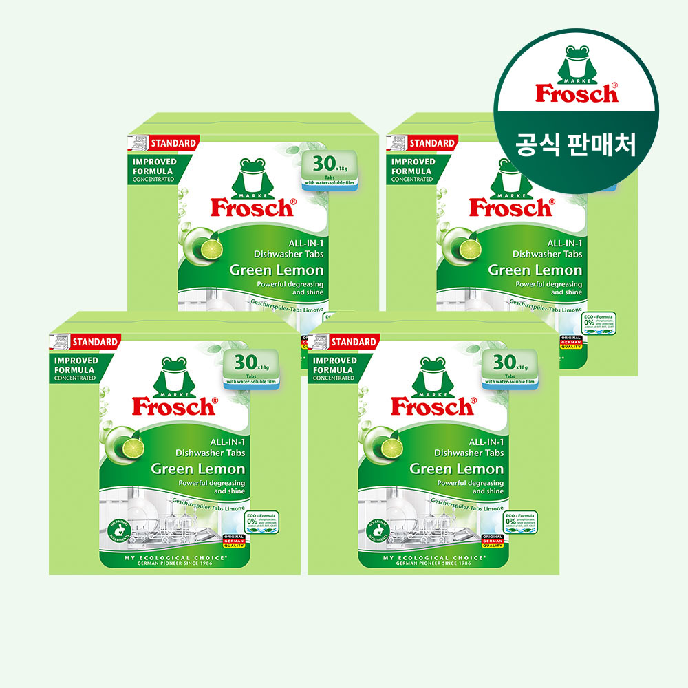 프로쉬 친환경 식기세척기세제 그린레몬 18g 30개입, 4개