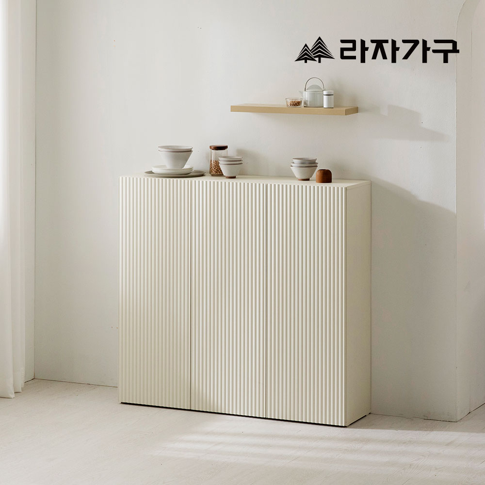 라자가구 글로우 E0 템바보드 거실 수납장 주방 선반장 1200 긴문형, 3단, 샌드베이지 - 상품 이미지