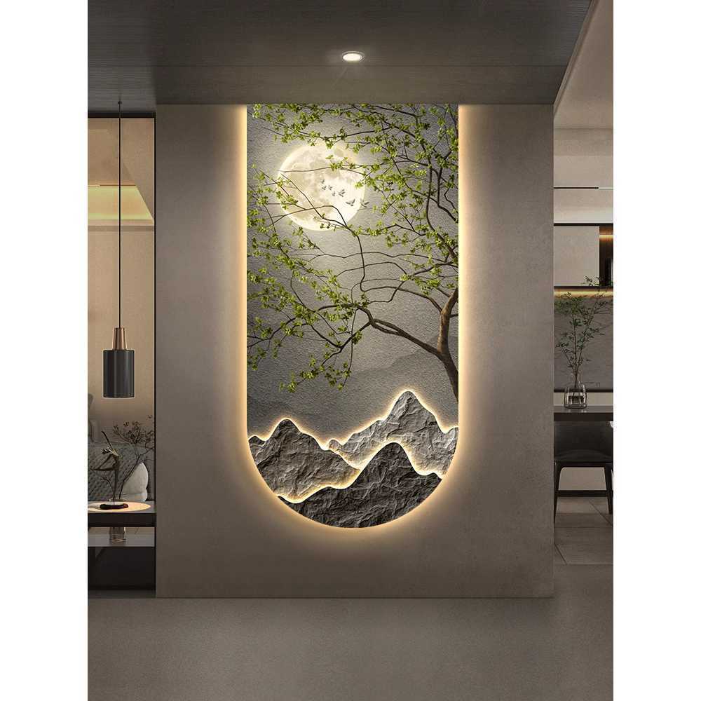 동양화 액자 산수화 풍수 LED 무드등 일식집 수묵화 50x100cm 이미지 6