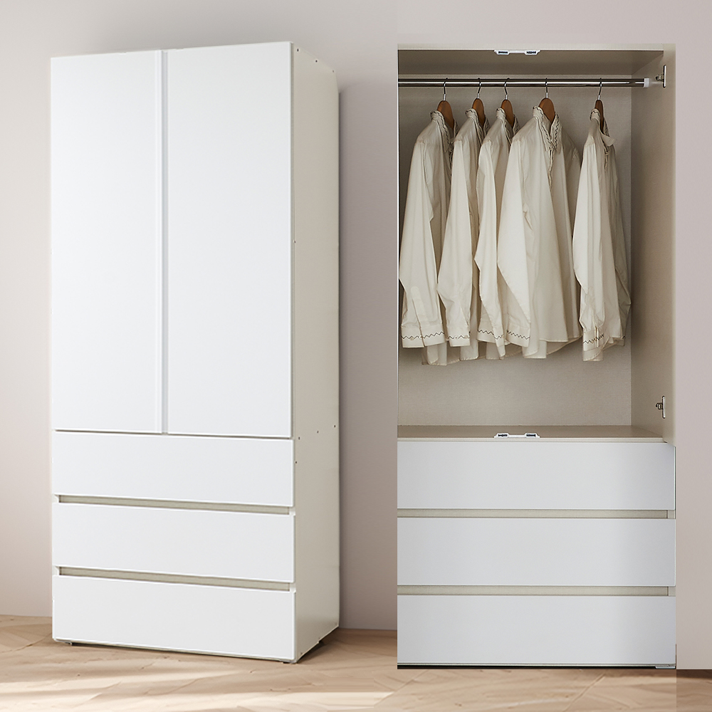 호비 슬림옷장 학생 낮은옷장 1인 이불장농 싱글 작은 원룸 수납 800mm, 3서랍 화이트