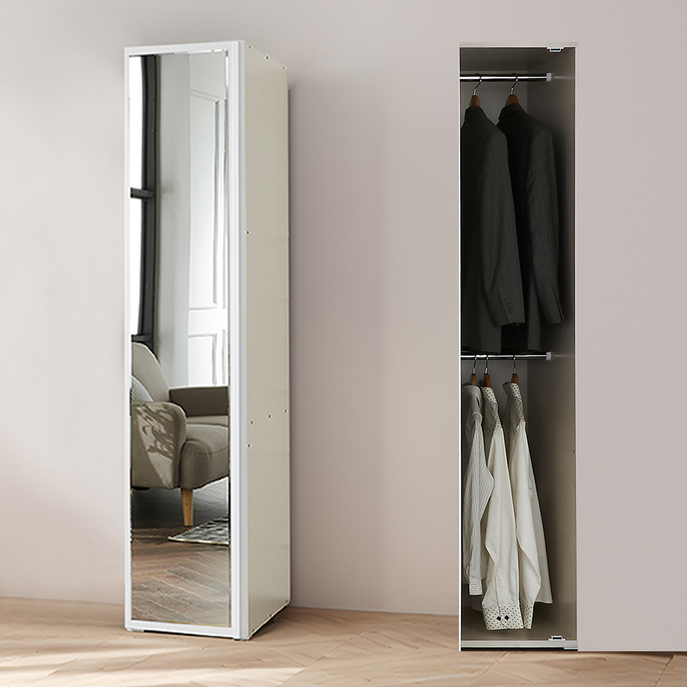 호비 슬림옷장 학생 낮은옷장 1인 이불장농 싱글 작은 원룸 수납 400mm, 거울옷장 화이트