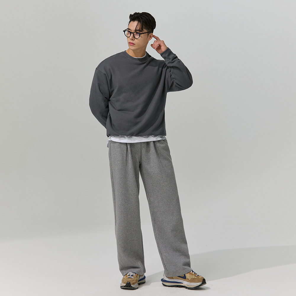 [슈퍼특가]블랙몬스터핏 원턱 기모 와이드 밴딩 바지 스웻 팬츠 - 상세 이미지 4