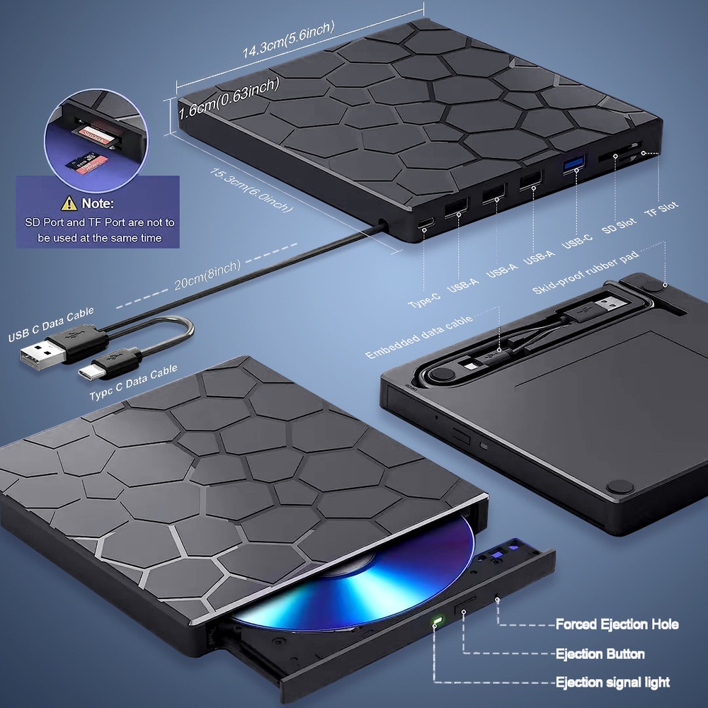 올인원 외부 CD 드라이버 DVD USB3.0 Type-C - 상세 이미지 5