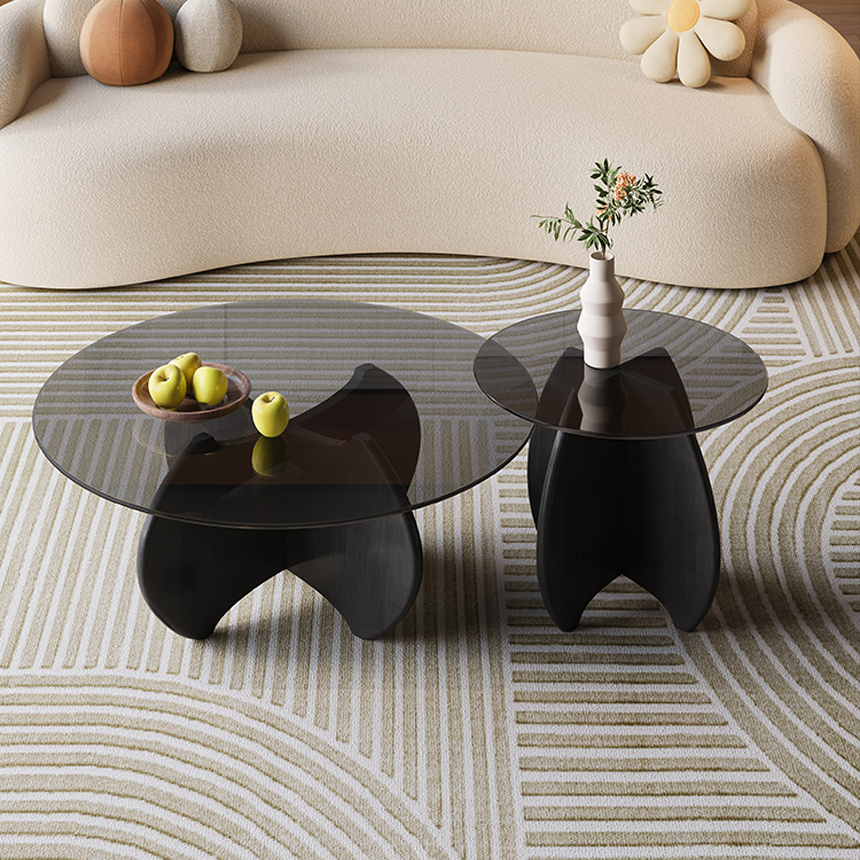 퓨처라 글래스 원목 거실 커피 티 테이블