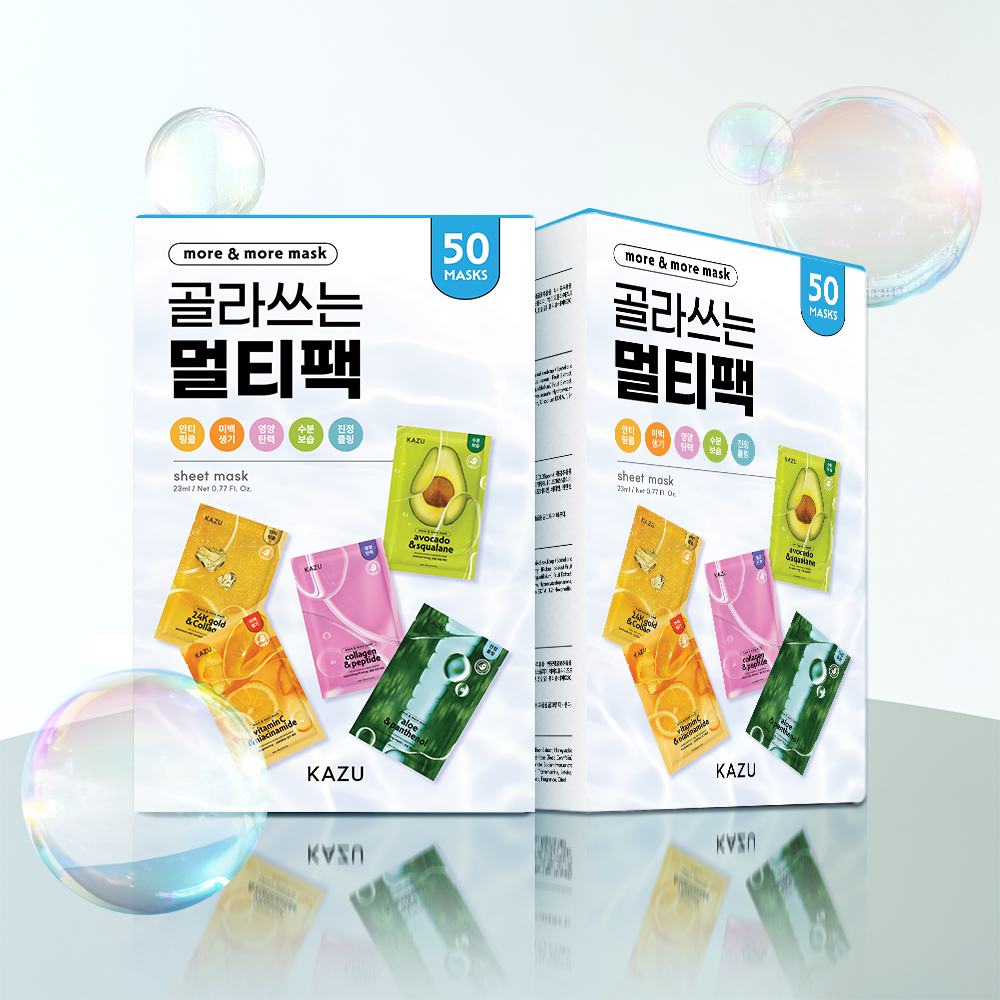 카주 마스크팩 대용량 100매 5종 수분진정 여드름 진정팩 데일리 시트팩 이미지 2
